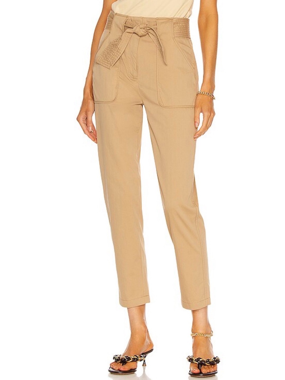 Veronica Beard Mahary Tie-Waist Pants - Beige